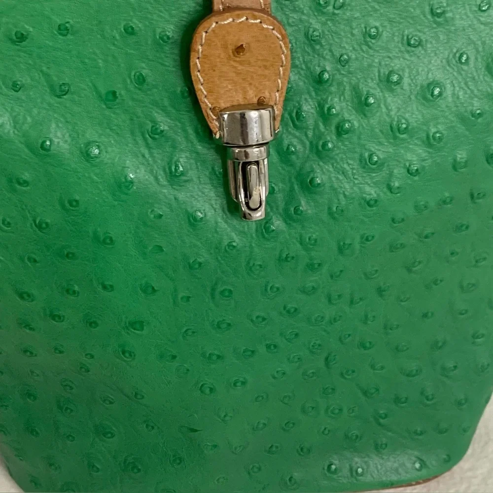 Genuine Italian OSTRITCH Embossed Leather Crossbody Bag Womens Green Purse - Picture 3 of 13
